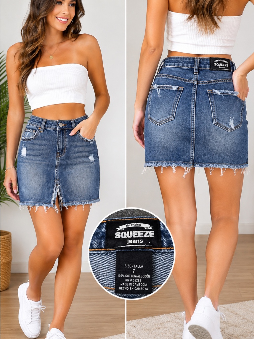 Squeeze Jeans Women’s Size 9 Blue Denim Skirt Distressed Frayed Hem Y2K # 68